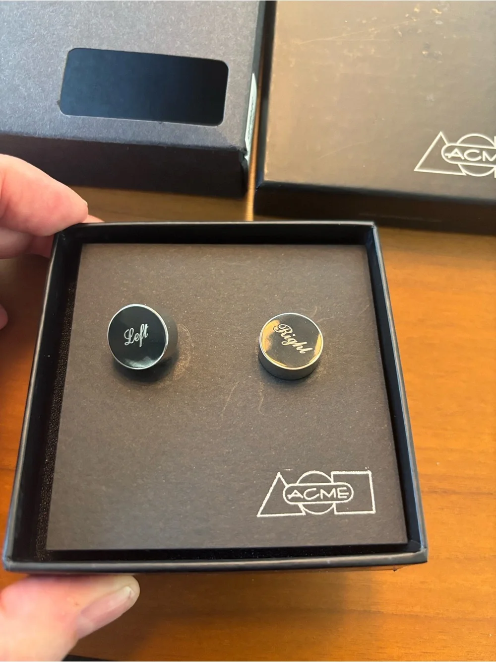 ACME NIB Left Right Black Enamel Cufflinks